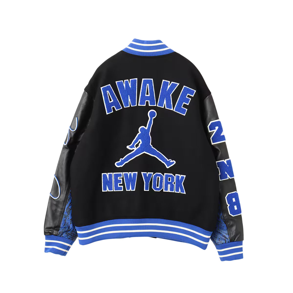Air Jordan x Awake NY Varsity Jacket Asia Sizing 'Black Game Royal' FQ5440-010
