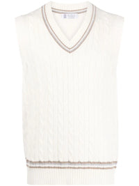 Brunello Cucinelli Cable-Knit Ribbed-Trim Vest