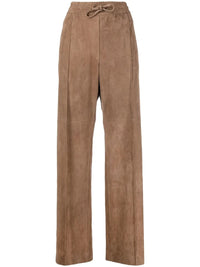 Brunello Cucinelli Suede Drawstring Wide-Leg Trousers