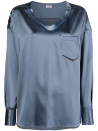 Brunello Cucinelli V-Neck Silk Blouse