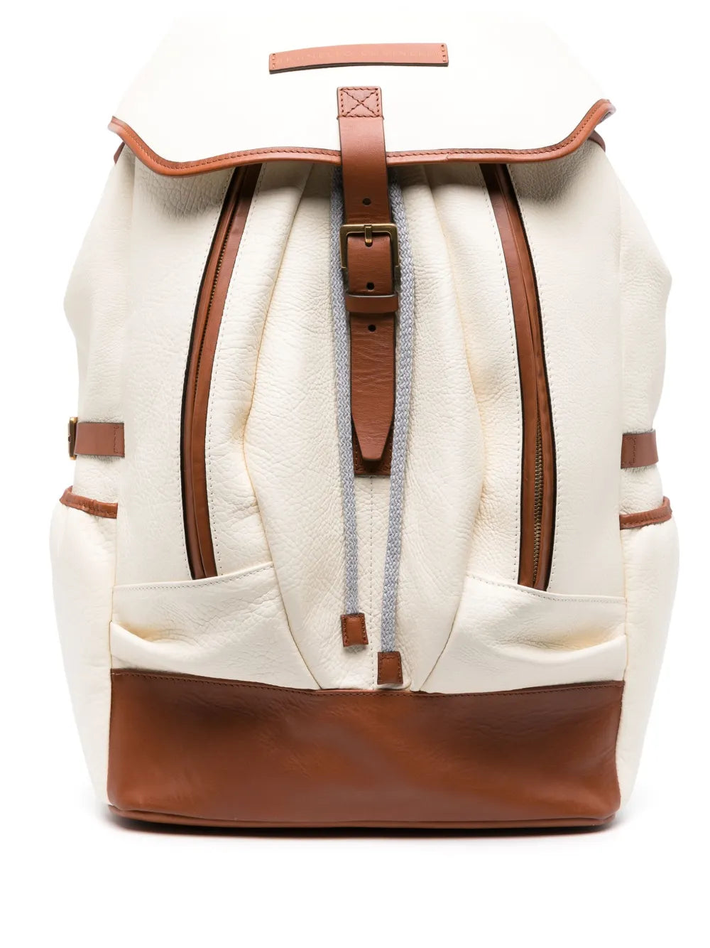 Brunello Cucinelli Logo-Patch Grained-Leather Backpack