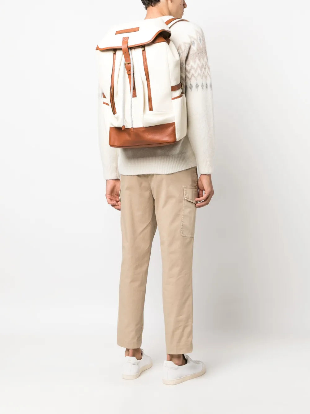 Brunello Cucinelli Logo-Patch Grained-Leather Backpack