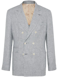 Brunello Cucinelli Puppytooth Double-Breasted Linen Blazer