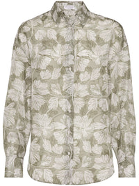 Brunello Cucinelli Leaf-Print Silk Shirt