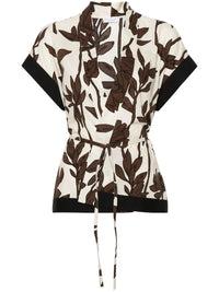 Brunello Cucinelli Leaf-Print Cotton Blouse