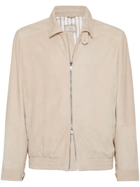 Brunello Cucinelli Spread-Collar Leather Bomber Jacket