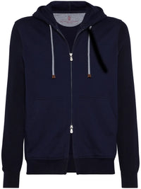 Brunello Cucinelli Ribbed-Sleeve Cotton Zip-Up Hoodie