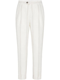 Brunello Cucinelli Stripe-Pattern Button-Fastening Tapered Trousers