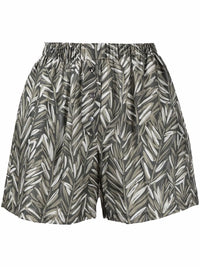 Brunello Cucinelli Leaf-Print Silk Shorts