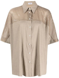 Brunello Cucinelli Sequin-Embellished Short-Sleeved Shirt