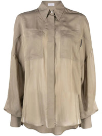Brunello Cucinelli Semi-Sheer Long-Sleeve Blouse