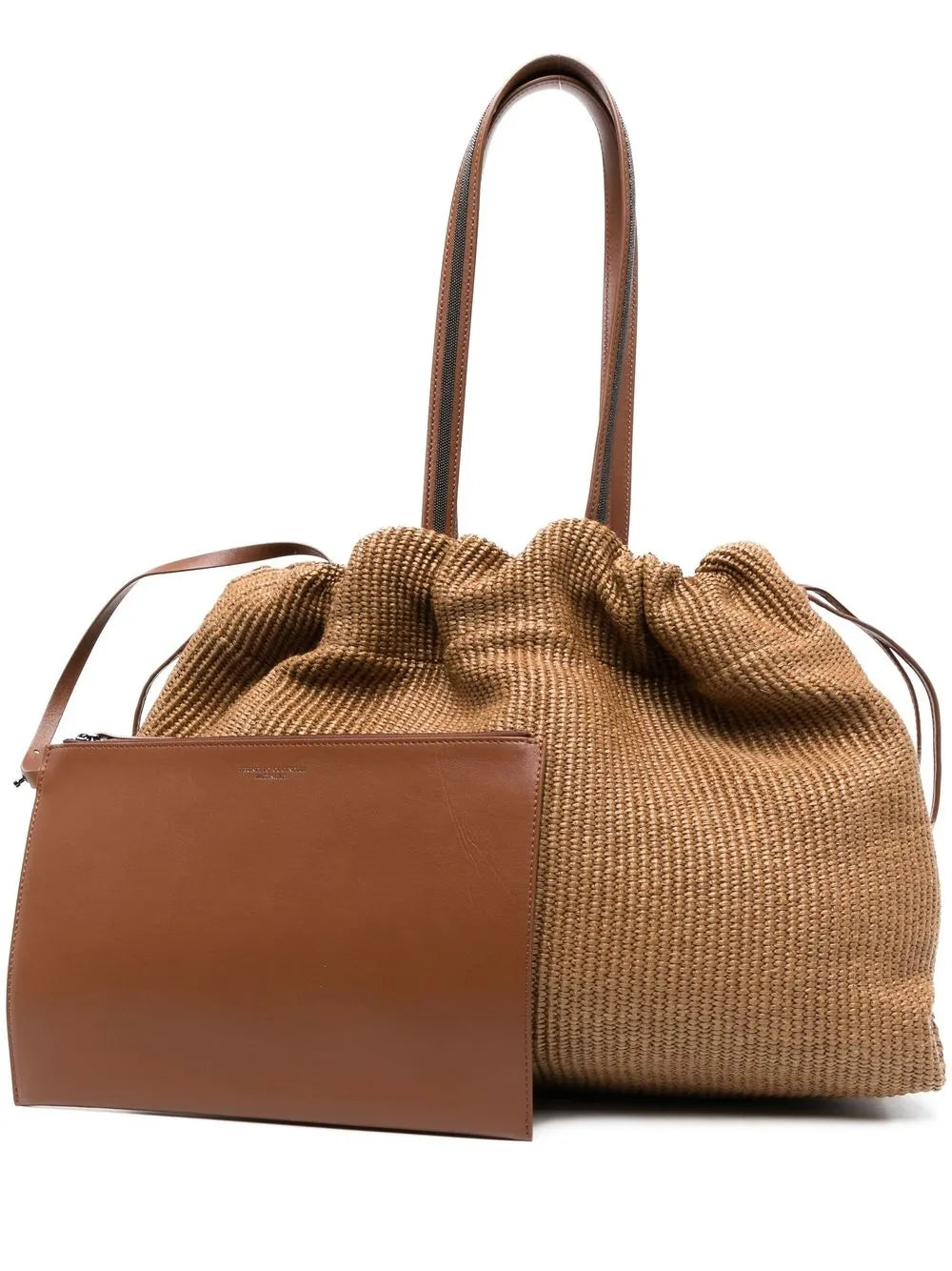 Brunello Cucinelli Monili-Chain Woven Raffia Shoulder Bag