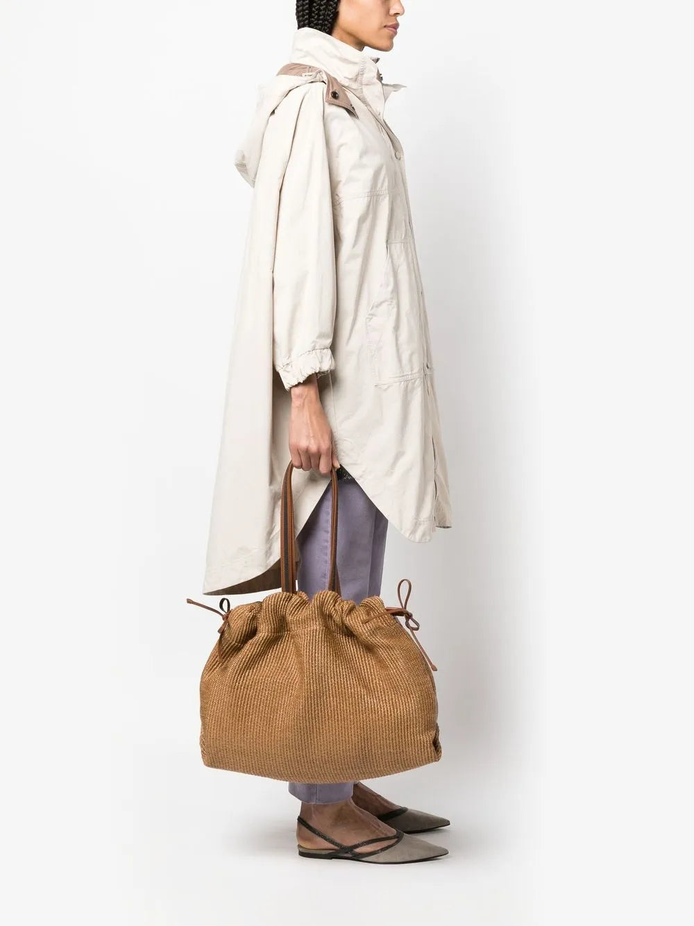 Brunello Cucinelli Monili-Chain Woven Raffia Shoulder Bag