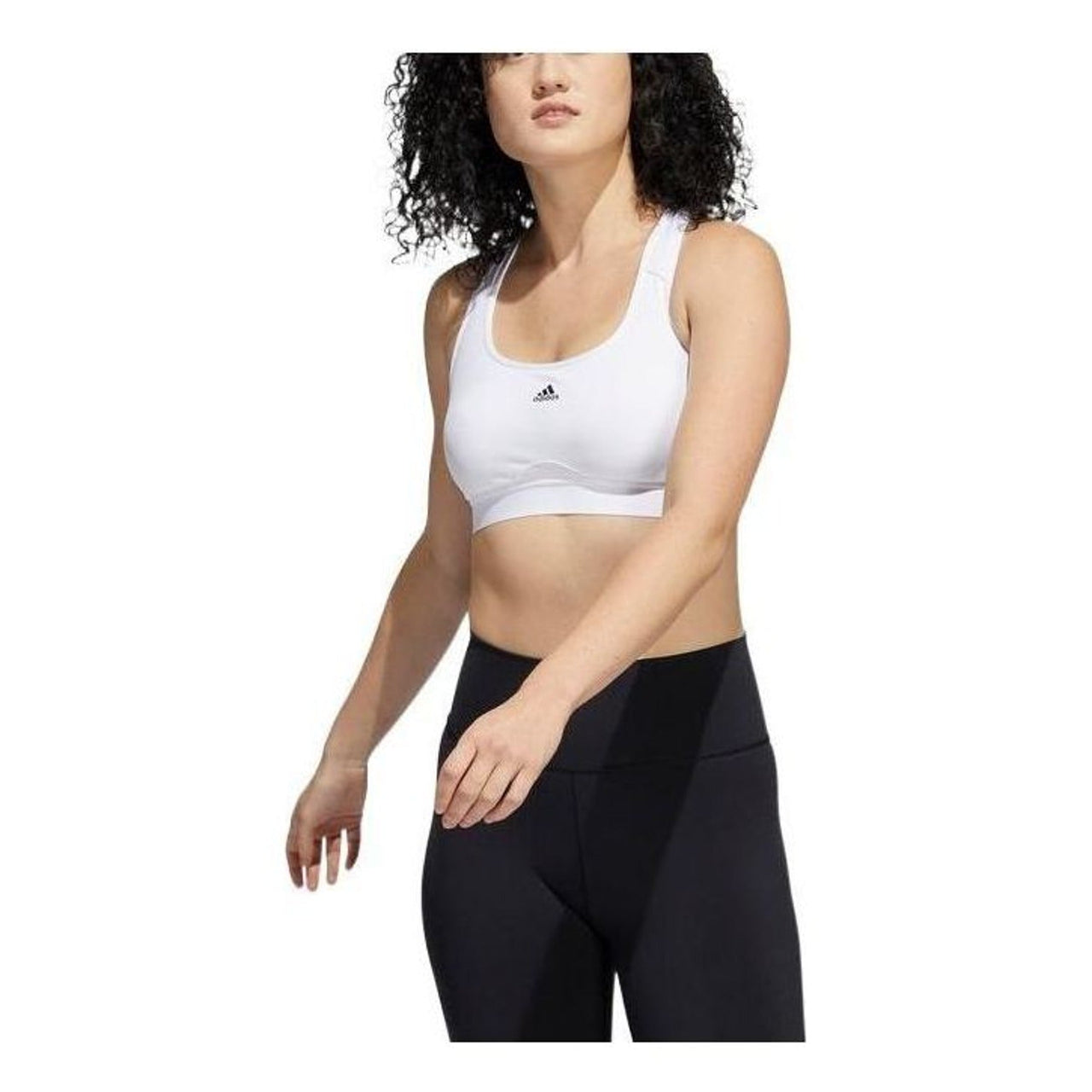(WMNS) adidas Powerreact Training Medium Support Bra Asia Sizing 'White Black' HC7849