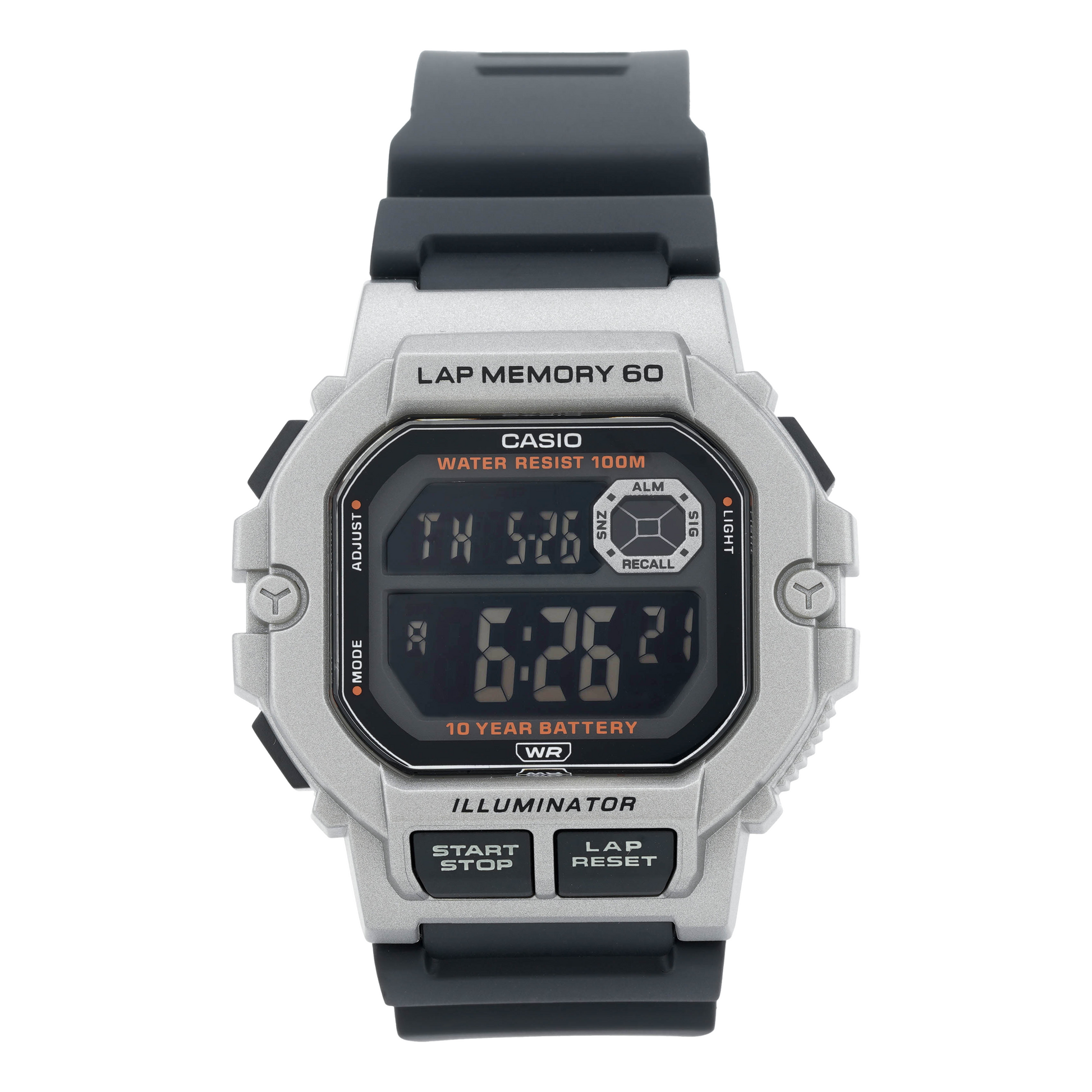 CASIO Stylish Quartz Movement 47.2*44.5*13.4mm Resin Strap Watch Black Silver Unisex Mens WS-1400H-1BVD