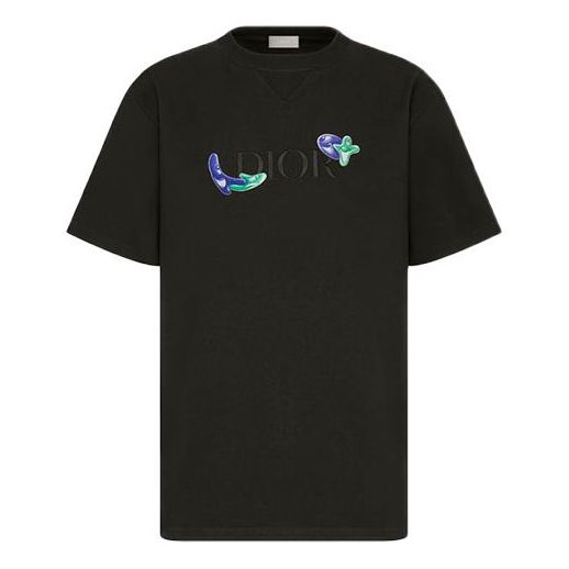 Men's DIOR x KENNY SCHARF Crossover FW21 Alphabet Logo Knit Short Sleeve Black 193J697B0677-C986