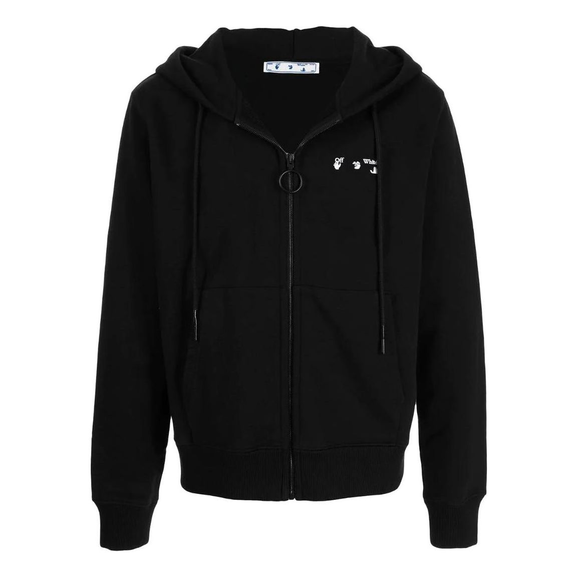 Men's Off-White FW22 Logo Printing Zipper Hooded Long Sleeves Version Black OMBE001F21FLE00110011001