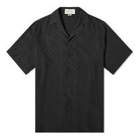 Gucci Tonal Vacation Checked Printed Silk Short Sleeve Shirt For Men Black 623156-ZADWP-1000
