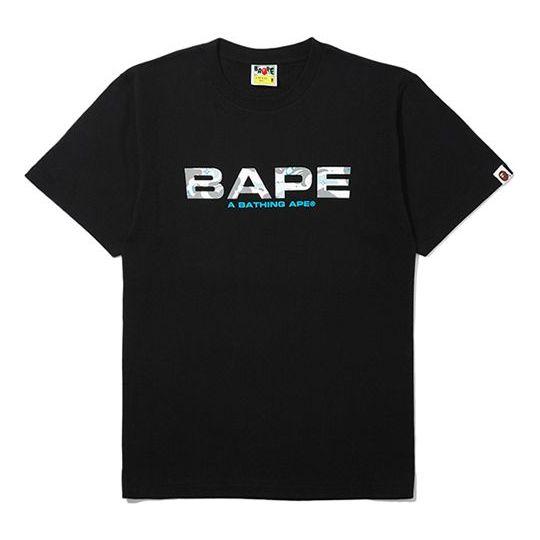 Men's BAPE Ape Head Metallic Alphabet Short Sleeve Black 0ZXTEM110069C