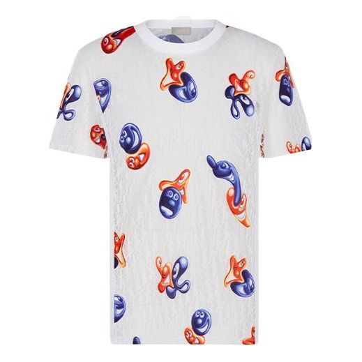 Men's DIOR x KENNY SCHARF Crossover FW21 Logo Printing Loose Round Neck Short Sleeve White 193J653A0702-C084
