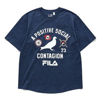 Men's FILA FUSION x staple Crossover Baseball Pattern Printing Loose Sports Short Sleeve Deep Blue Gray T-Shirt T11M134108F-DB