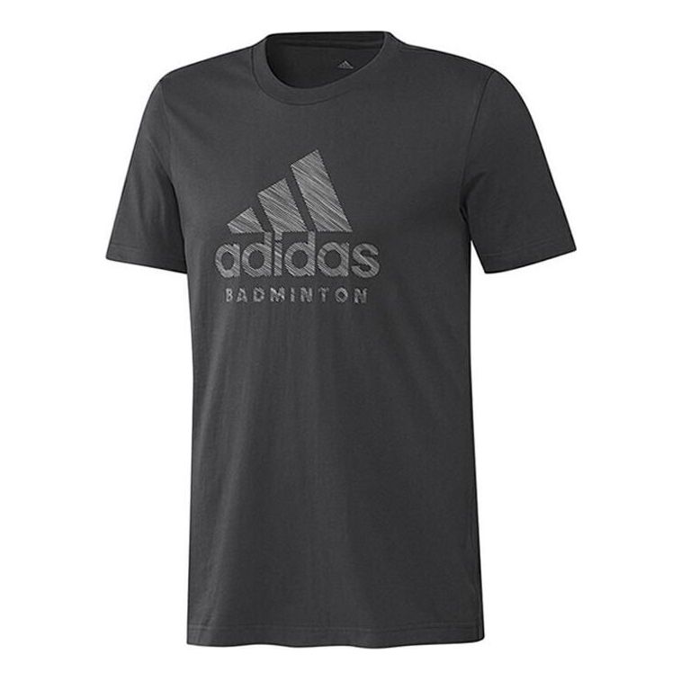adidas Solid Color Large Logo Quick Dry Breathable Training Casual Short Sleeve Black DX1963