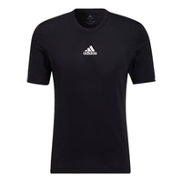 Men's adidas Stripe Logo Printing Round Neck Pullover Short Sleeve Japanese Version Black T-Shirt HC4440