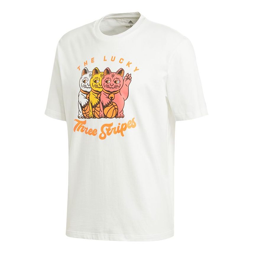 adidas 3 Cats Graphic Loose Sports Round Neck Cartoon Printing Short Sleeve White GE4695