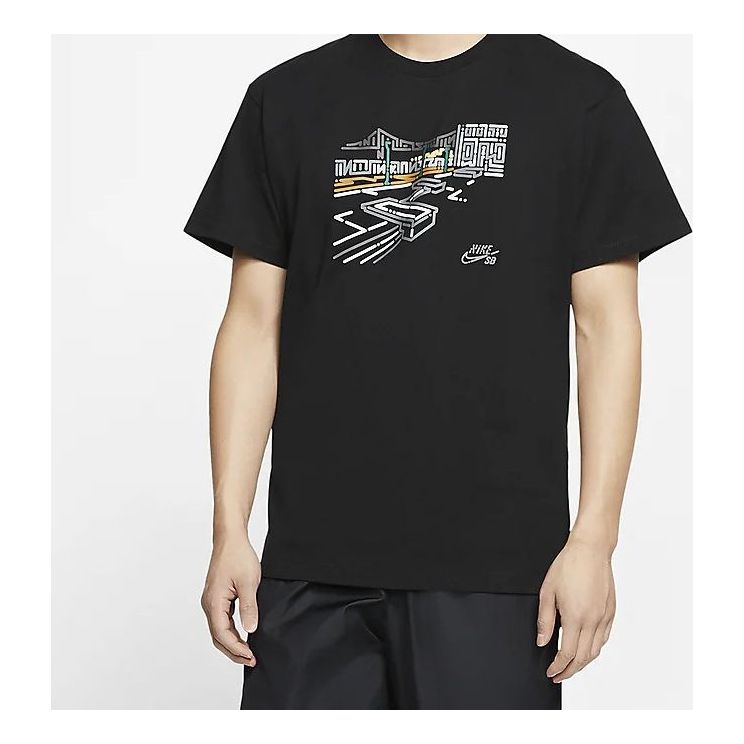 Nike Graffiti Printing Skateboard Short Sleeve Black CU0287-010