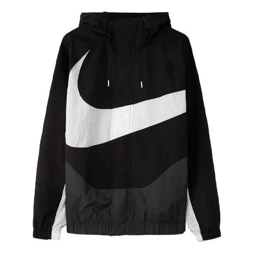 Nike Sportswear Swoosh Large Logo Printing Colorblock Hooded Jacket Black DD5967-010