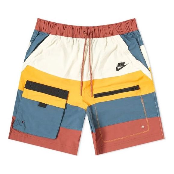 Nike Contrast Color Stitching Pocket Cargo Shorts Colorblock Red CU4224-652