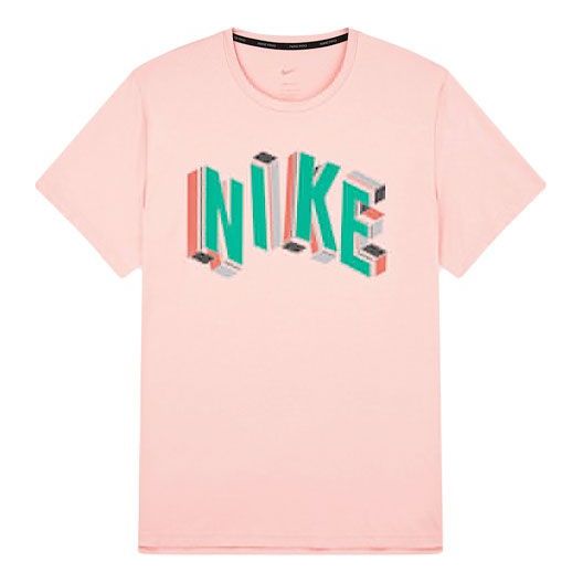 Men's Nike Pro Dri-FIT Hyper Dry Logo Printing Solid Color Training Short Sleeve Pink T-Shirt DM6667-697