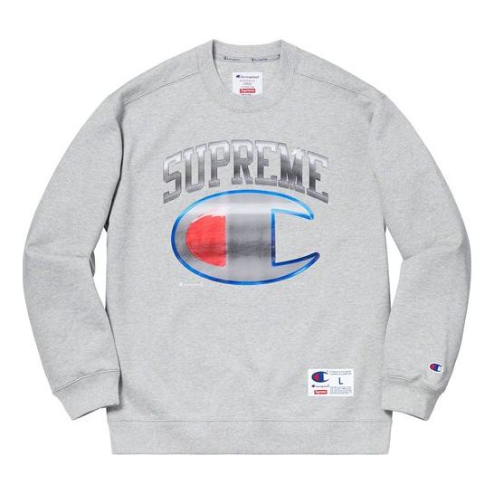 Supreme SS19 x Champion Chrome Crewneck Crossover Round Neck Pullover Long Sleeves Unisex Gray SUP-SS19-10219