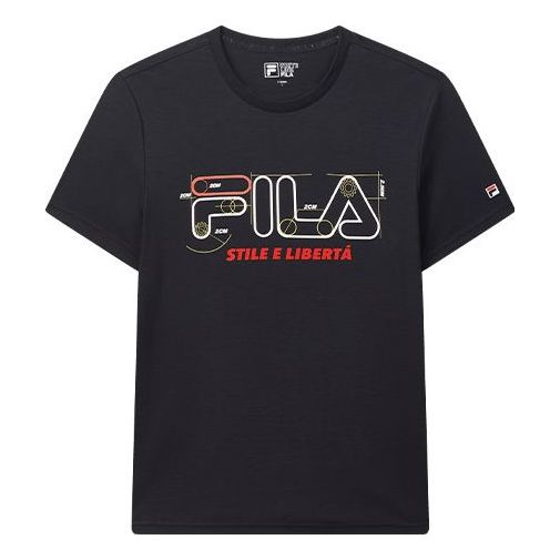 FILA Geometry Numeric Subject Printing Short Sleeve Navy Blue F11M038110F-NV