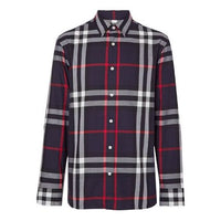Burberry SS21 Check Long Sleeve Shirt Male Blue 80048841
