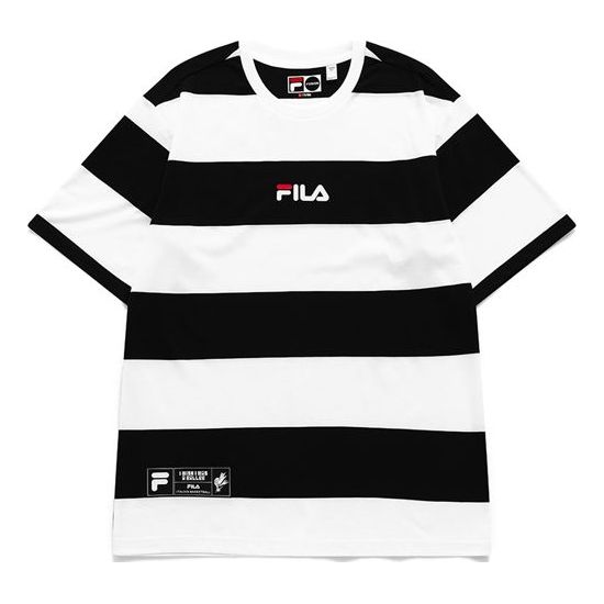 FILA FUSION Contrasting Colors Stripe Loose Sports Round Neck Short Sleeve Couple Style White T11U135109F-WT