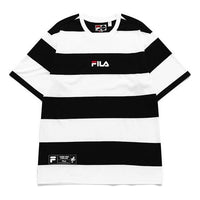 FILA FUSION Contrasting Colors Stripe Loose Sports Round Neck Short Sleeve Couple Style White T11U135109F-WT