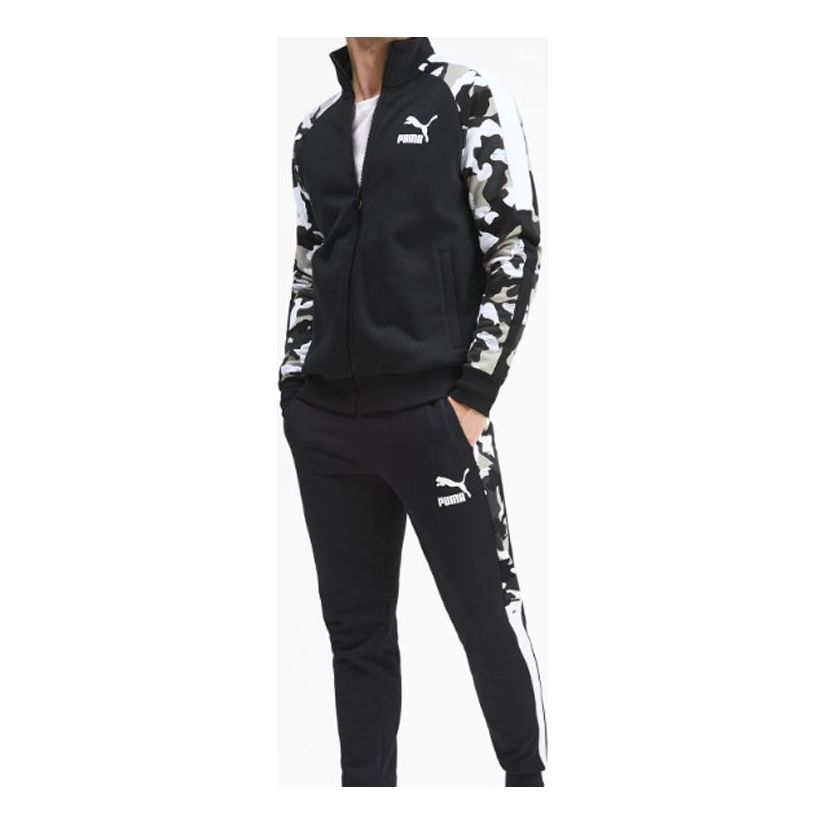 PUMA Sleeve Camouflage Casual Zipper Cardigan Splicing Jacket Black 595956-01