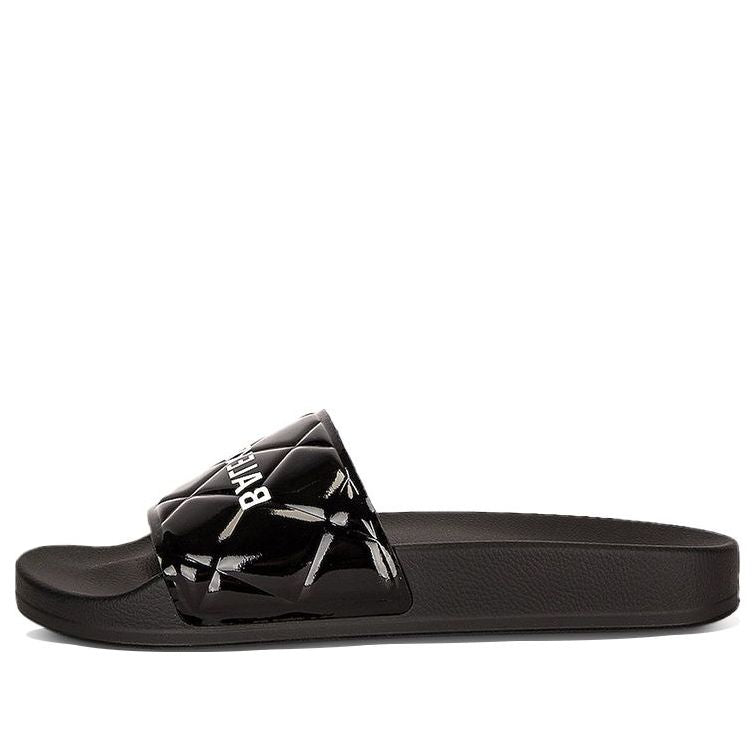 (WMNS) Balenciaga Quilted Logo Rubber Slides Sandals Black 623522W19V21090
