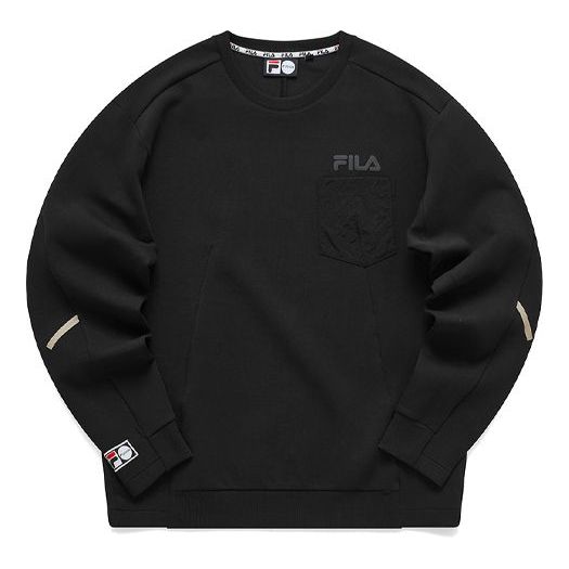 FILA Fusion Solid Color Chest Pocket Sports Pullover Round Neck Couple Style Black T11U116202F-BK