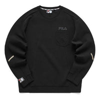 FILA Fusion Solid Color Chest Pocket Sports Pullover Round Neck Couple Style Black T11U116202F-BK