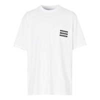 Men's Burberry Tape Print Pocket Printing Short Sleeve White 80218431