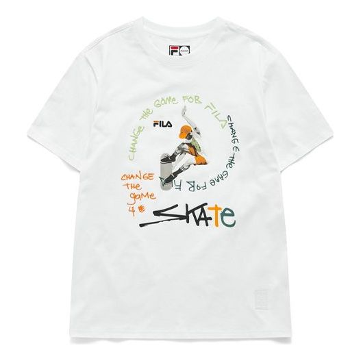 FILA FUSION Casual Sports Skateboard Pattern Printing Short Sleeve White T11M123103F-WT
