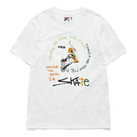 FILA FUSION Casual Sports Skateboard Pattern Printing Short Sleeve White T11M123103F-WT