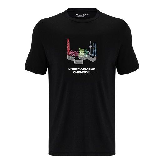 Men's Under Armour Casual Breathable Printing Training Sports Short Sleeve Black 1371051-001