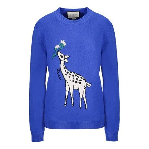 (WMNS) Gucci Deerlet Wool Sweater Female Blue 579950-XKAWE-4354