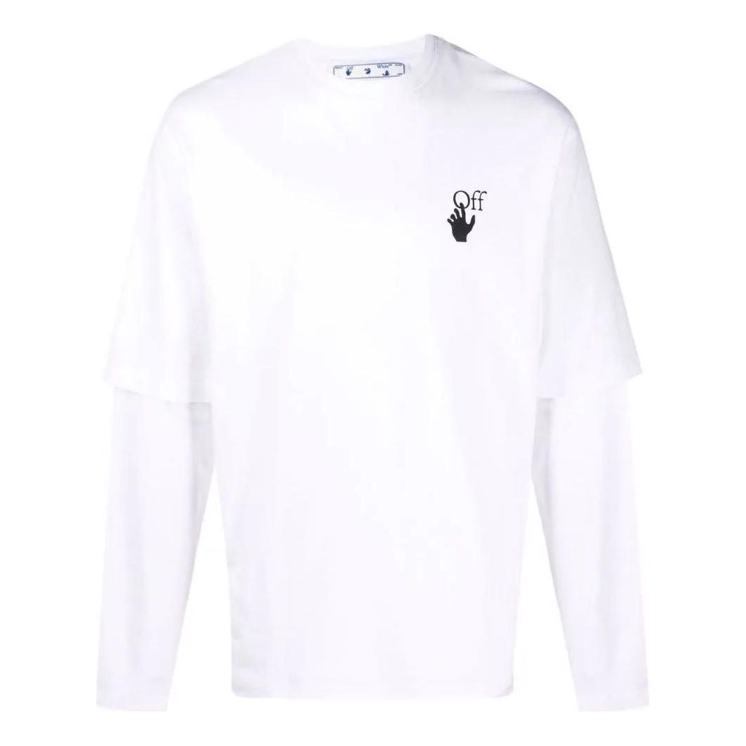 Men's Off-White Logo Pattern Printing Round Neck Long Sleeves Version White T-Shirt OMAB066F21JER00401100110