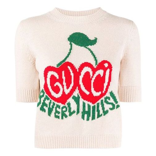 (WMNS) Gucci CHERRY Pattern Round Neck Pullover Knitwear Creamy White 631467-XKBHI-9275