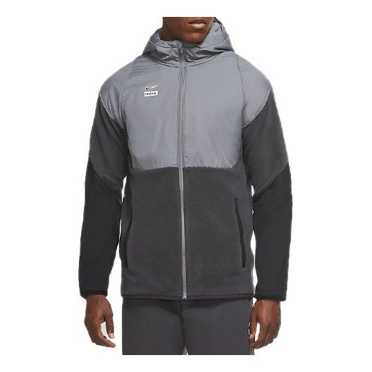 Nike Back Large Logo Splicing Zipper Sports Hooded Jacket Gray CT2511-084
