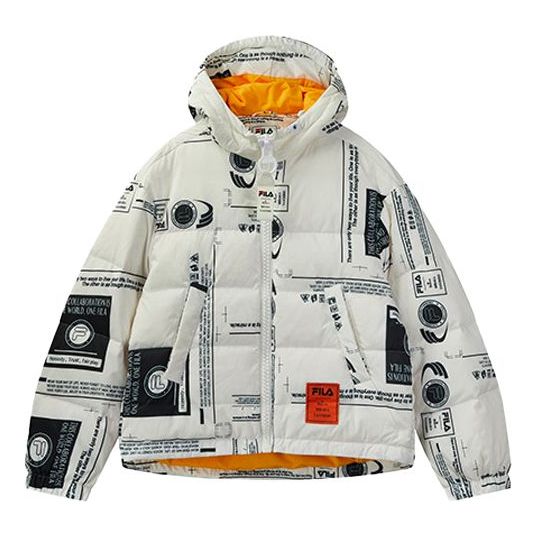 FILA x MIHARA Crossover Short Printing Hooded Stay Warm Down Jacket White Gift to Boyfriend F71M048906F-WT